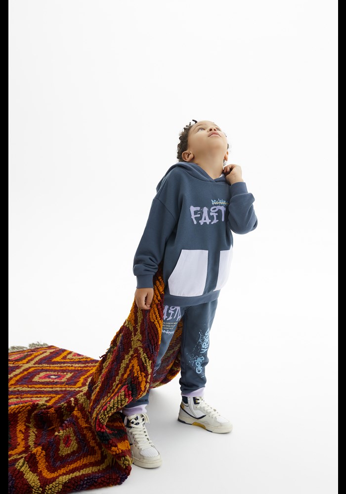 Baskili Kapüsonlu Sweatshirt 15971